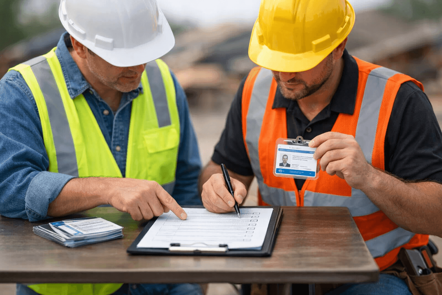 Homeowner reviewing roofing contractor credentials and checklist