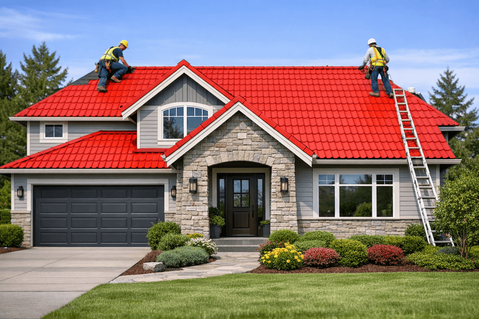 Newly installed roof with vibrant color enhancing home's curb appeal